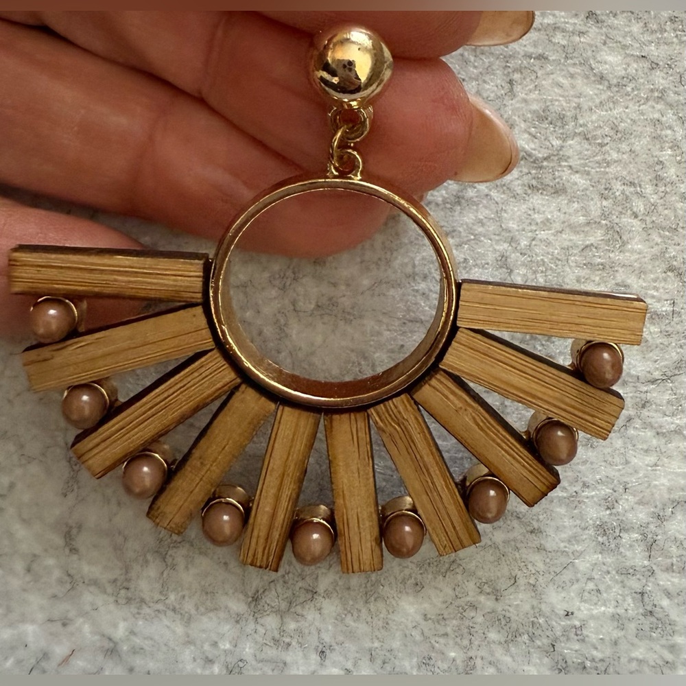 Boho Style Wooden Earrings - Picture 2 of 4